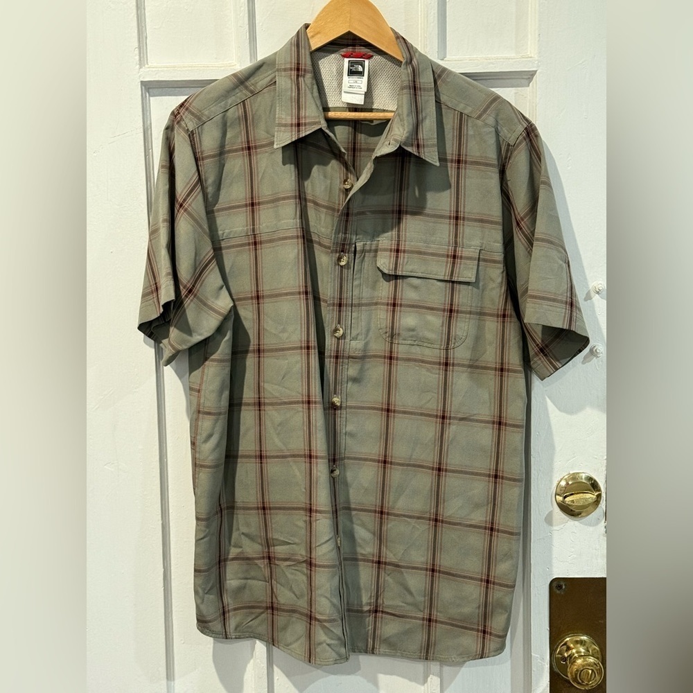 The North Face Gray and Red Plaid Button Down Shirt